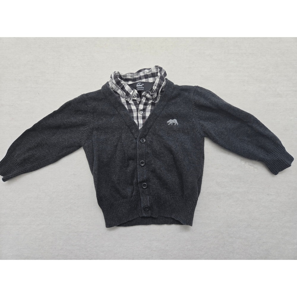 Mini Rebel Infant‎ Sweater Cardigan with Plaid Shirt Collar 12-18 Months